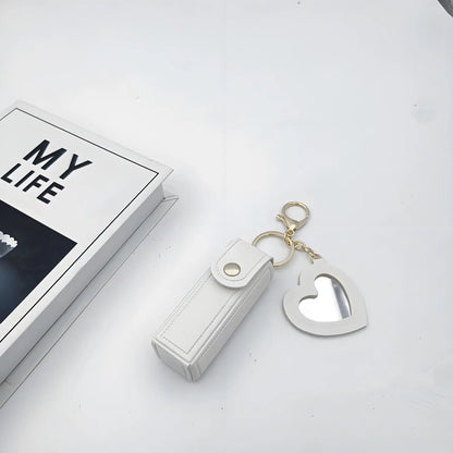 Zonyin High Quality Love Shape PU Leather Makeup Keychain Mirror Portable Heart Small Mirror and Lipstick Holder for Women Girls