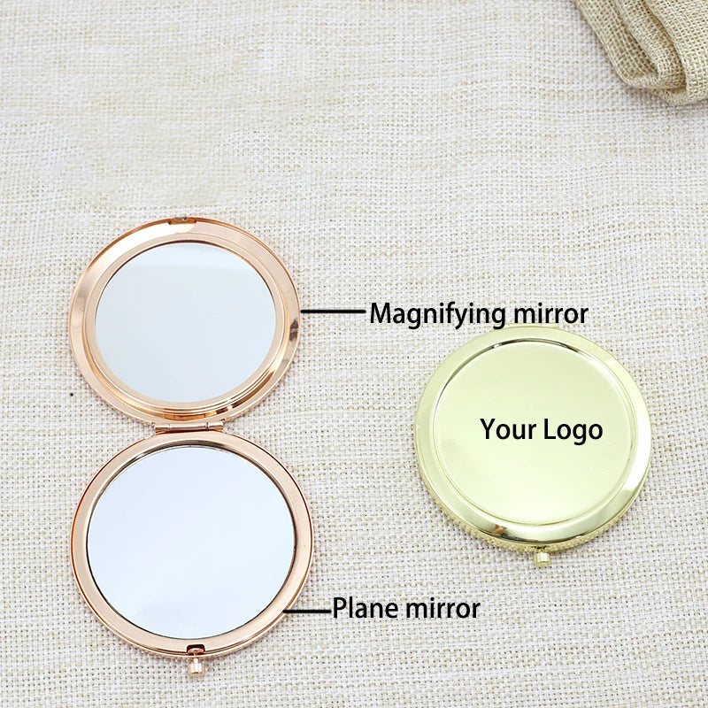 Zonyin Wholesale Double-sided Metal Makeup Mirror Round Folding 2X Magnifying Pocket Mirror with Customized for Wedding Gift