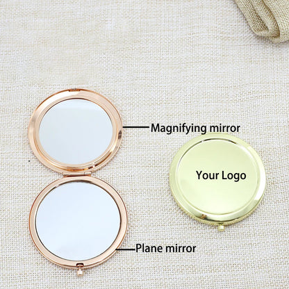 Zonyin Wholesale Double-sided Metal Makeup Mirror Round Folding 2X Magnifying Pocket Mirror with Customized for Wedding Gift