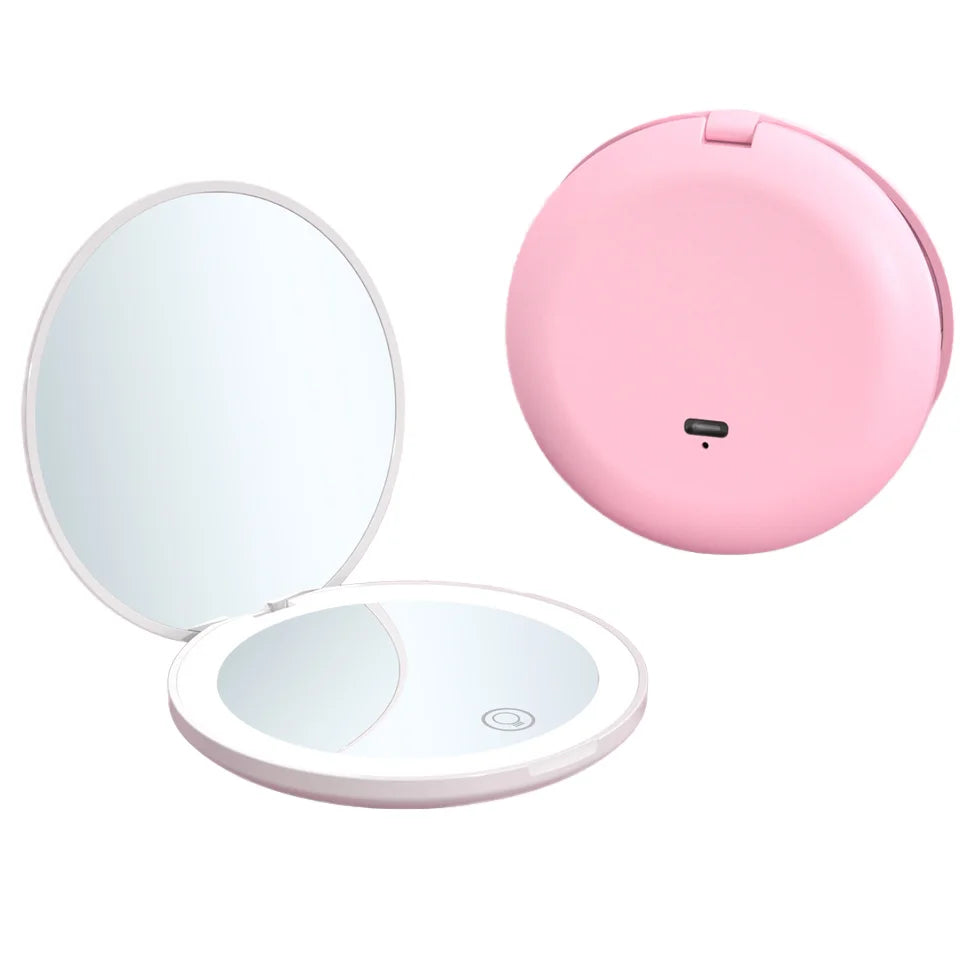 Zonyin Round 10X Magnifying Led Portable Cute Makeup Mirror Vanity Mirror With Lights Compact Pocket Make up Mirror with Logo