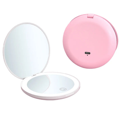 Zonyin Round 10X Magnifying Led Portable Cute Makeup Mirror Vanity Mirror With Lights Compact Pocket Make up Mirror with Logo