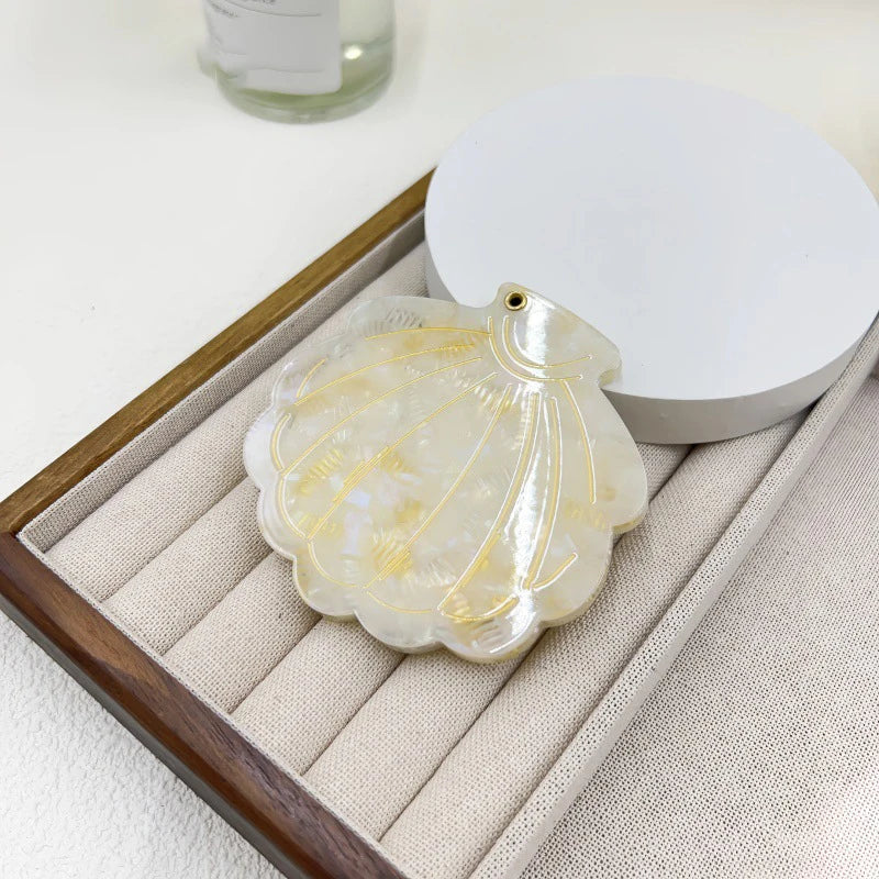 Zonyin Eco-Friendly Acetate Portable Travel Cosmetic Mirror Custom Logo Shell-Shaped Makeup Mirror for Girls Personalized