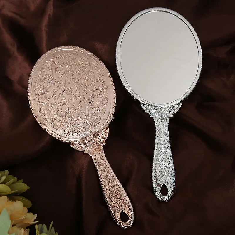 Zonyin Wholesale Plastic Handheld Makeup Mirror Oval Retro Travel Cosmetic Mirror with Portable Hand Held Mirror for Women Girls