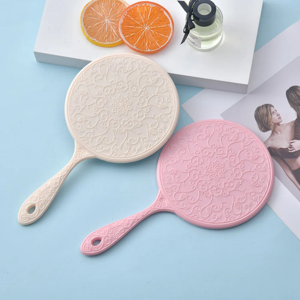 Zonyin Wholesale Luxury Handheld Vintage Round Mirror Custom Logo Plastic Silver Plating Makeup Mirror with Handle for Wedding