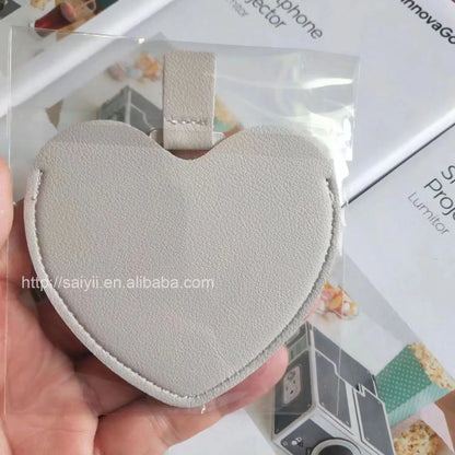 Zonyin Women's Gift Heart Shaped Pu Leather Pocket Mirror Customized Your Logo Small Travel Makeup Mirror for Valentine's Day