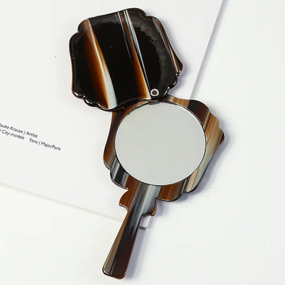 Zonyin Wholesale Handheld Round Mirror Portable Compact Small Cosmetic Mirror Custom Logo Acetate Beauty Salon Makeup Mirror