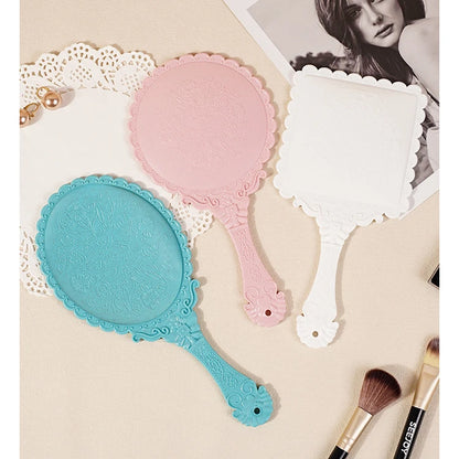 Zonyin Wholesale European Princess Vintage Oval Hand Held Cosmetic Mirror Handheld Retro Compact Makeup Mirror for Wedding