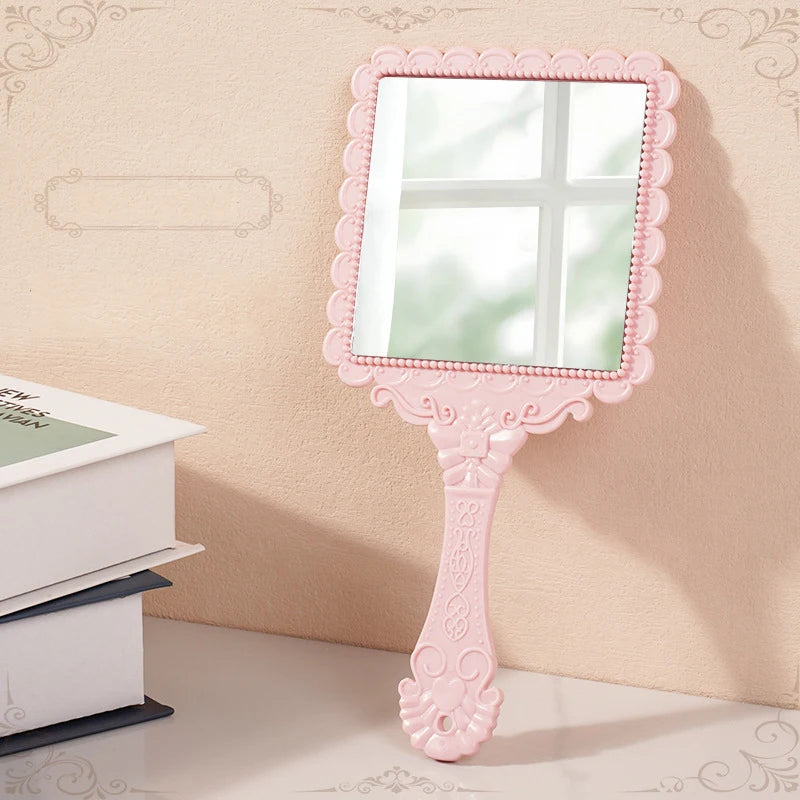 Zonyin Wholesale European Princess Vintage Oval Hand Held Cosmetic Mirror Handheld Retro Compact Makeup Mirror for Wedding