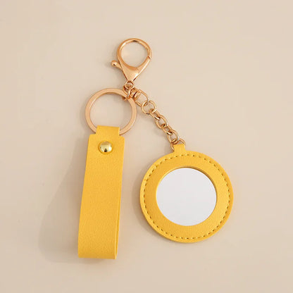 Zonyin Fashion PU Leather Makeup Mirror Bag Key Chain Flower Promotional Gifts Portable Pocket Mirror Heart Mirror With Key Ring