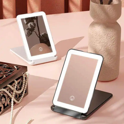 Zonyin Customized Logo Touch Screen Rechargeable Portable Make up Cosmetic Vanity With Led Light Folding Makeup Travel Mirror