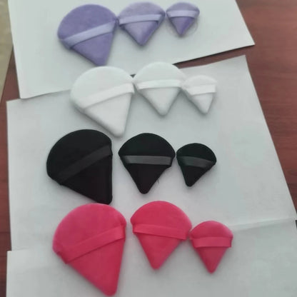 Zonyin New Arrival 3 Packs Mini Large Cute Triangle Powder Puff Super Soft Small Big Velvet Finger Powder Puff for Face