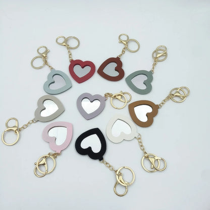 Zonyin PU Leather Makeup Mirror Key Chain Custom Logo Blank Promotional Gifts Portable Pocket Mirror Heart Mirror Keychain Bulk