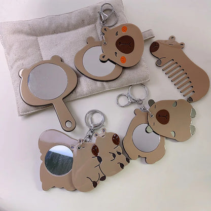 Zonyin Promotion Capybara Makeup Mirror and Comb Cute Acetate Portable Handheld Small Cosmetic Mirror With Car Keychain Pendant