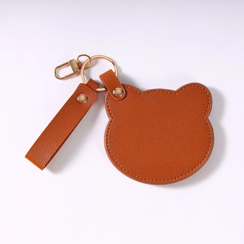 Zonyin NEW Product Cute Brown Bear Shaped Glass Pocket Mirror Pu Leather Travel Makeup Cosmetic Mirrors for Promotion Gifts