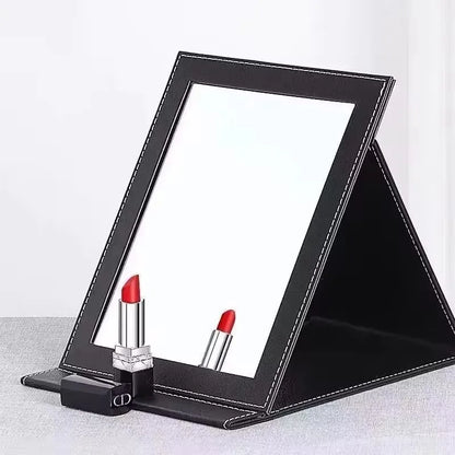 Foldable Square Cosmetic Leather Full Edge Portable Student Princess Style High-definition Dressing Mirror Durable Anti-fall