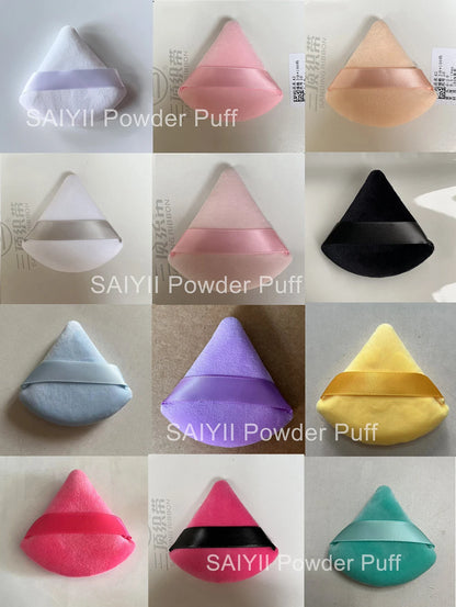 Zonyin LOW MOQ Custom Logo Label Package Cosmetic Puff Super Soft Velvet Heart Round Triangle Powder Puff for Make up