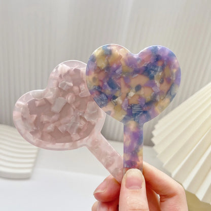 Zonyin Fashionable Heart-Shaped Cosmetic Mirror Cute Acetate Marble Finish Personalized Portable Makeup Mirror for Girls Travel