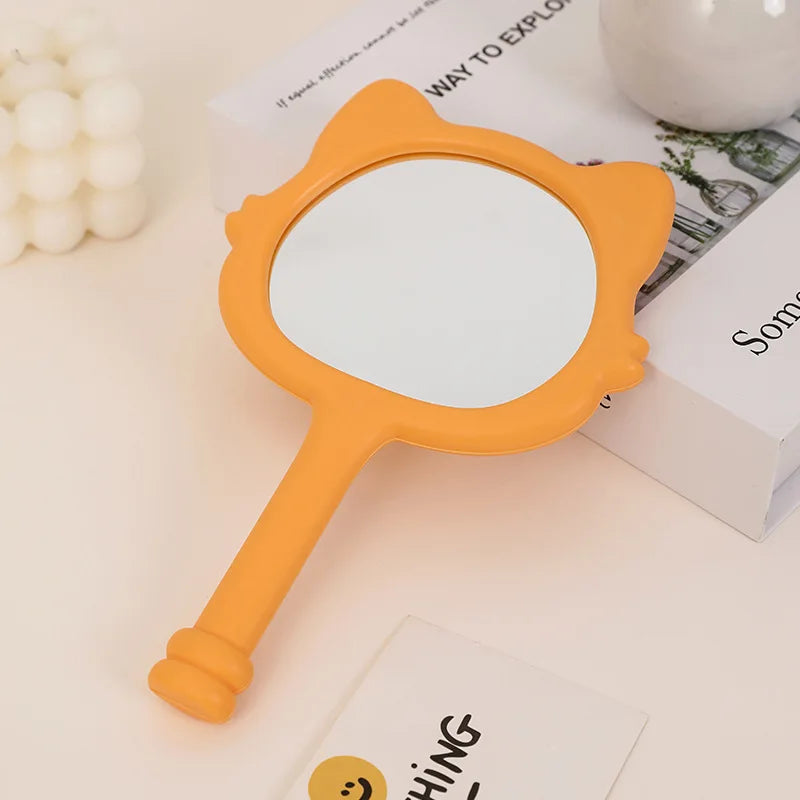 Zonyin New Design Plastic Cartoon Cute Cat Shape Portable Handheld Makeup Mirror Salon Hand Held Mirror Cosmetic Mirror for Girl