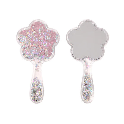 Zonyin Cute Flower-Shaped Handheld Makeup Mirror Novelty Quicksand Glitter Hand Mirror Portable Beauty Tool for Gifts