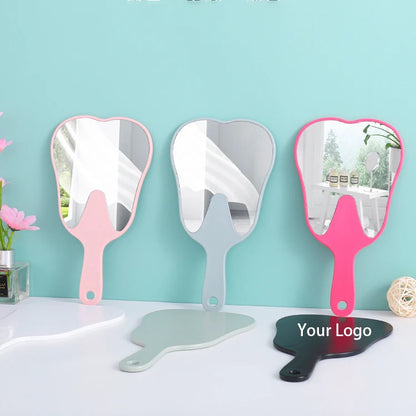 Zonyin Custom Logo Handheld Cosmetic Tooth-Shaped Mirror New Large Plastic Dental Pocket Mirror Personalized Handle Promotional