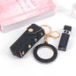 Zonyin New Arrive Pu Leather Small Makeup Mirror Mini Portable Leather Lipstick Holder Keychain for Women's Handbag Accessory