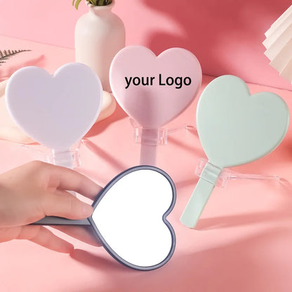Zonyin Wholesale  Customized Logo Single-Sided Portable Handheld Makeup Mirror Plastic Heart-Shaped Cosmetic Mirror Personalized