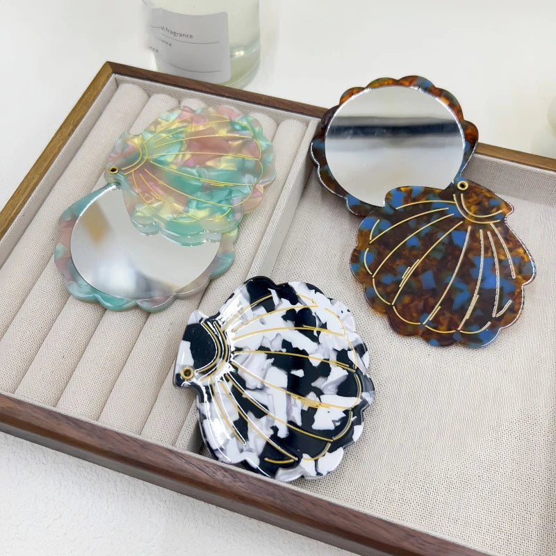 Zonyin Eco-Friendly Acetate Portable Travel Cosmetic Mirror Custom Logo Shell-Shaped Makeup Mirror for Girls Personalized