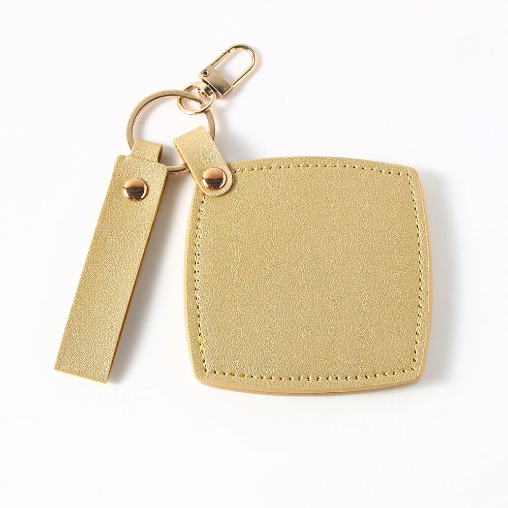Zonyin New Custom Logo Rotatable Square Makeup Mirror Pu Leather Pocket Mirror Compact Cosmetic Travel Mirror With Keychain