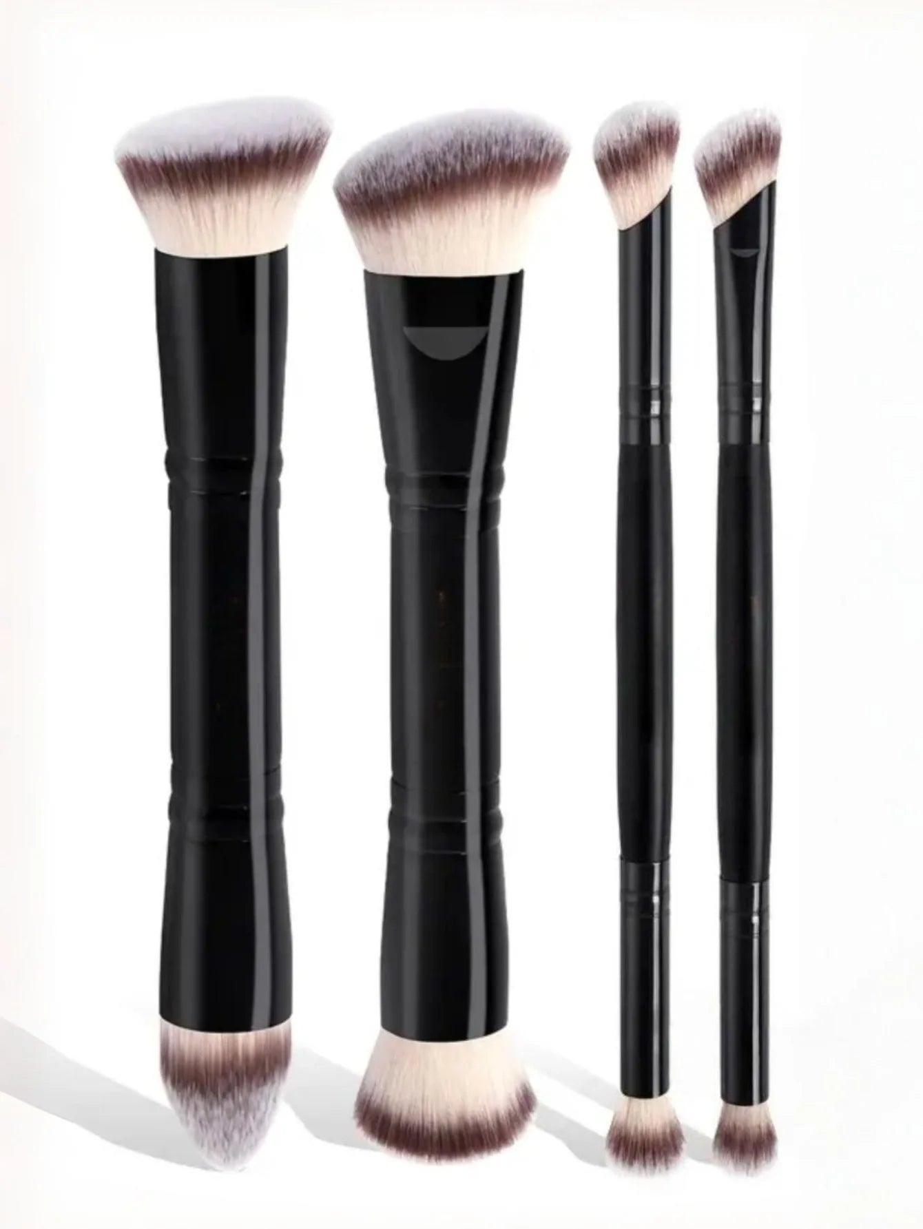 Zonyin Double Ended Synthetic Hair Wood Handle Custom logo Foundation Blush Brush Private Label Foundation Cosmetic Makeup Brush