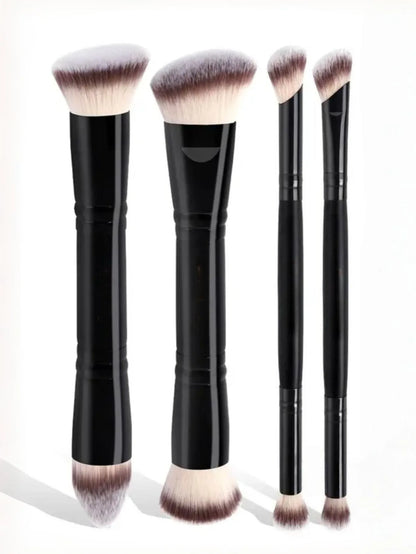Zonyin Double Ended Synthetic Hair Wood Handle Custom logo Foundation Blush Brush Private Label Foundation Cosmetic Makeup Brush