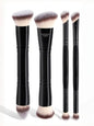 Zonyin Double Ended Synthetic Hair Wood Handle Custom logo Foundation Blush Brush Private Label Foundation Cosmetic Makeup Brush