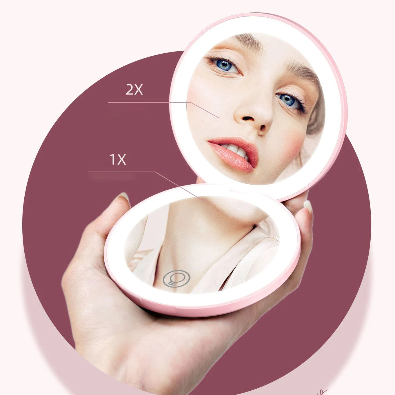 Zonyin Portable Folding Mini LED Light Makeup Mirror Magnifying Rechargeable Double Small Pocket Compact Travel Mirror for Girls