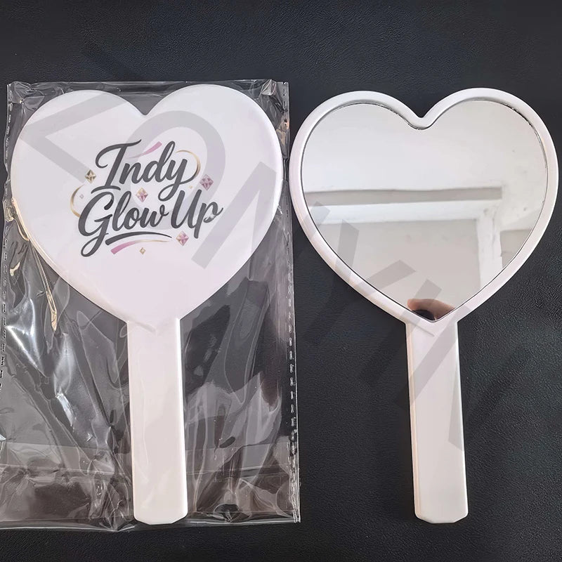 Zonyin Customized Plastic Mini Handheld Mirror Heart Shape Portable Cute Cosmetic Mirror for Bride Wedding Gifts