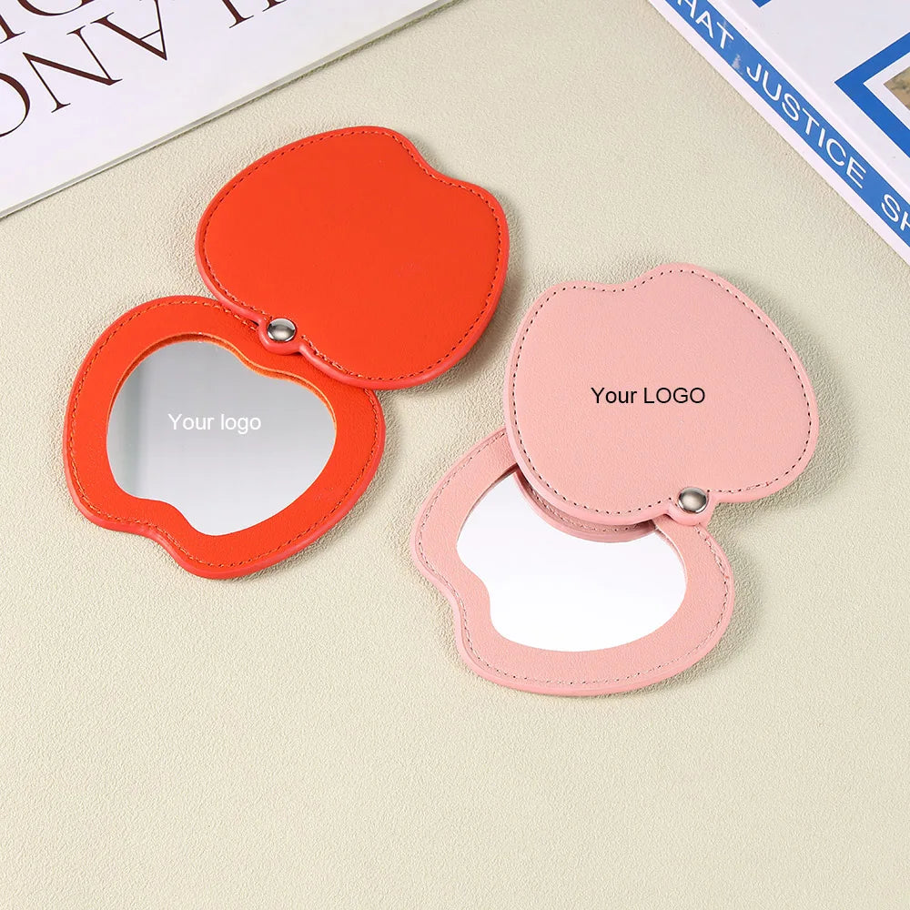 Zonyin Wholesale Gold Silver Apple Designed Travel Makeup Mirror Custom Logo Portable Small Pocket Mirrors for Christmas Gifts