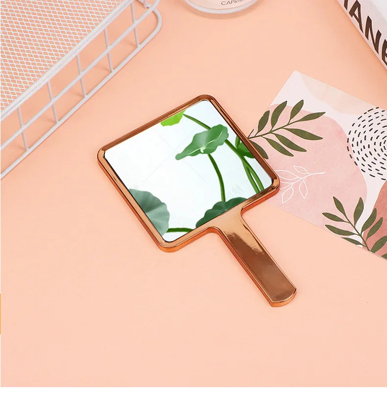 Zonyin Wholesale Electroplate Sliver Gold Handle Mirror Custom logo Small Handheld Square Cosmetic Hand Makeup Mirrors for Women