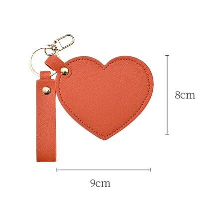 Zonyin Valentine's Day Gift Heart Shaped Makeup Keychain Mirror Pu Leather HD Glass Custom Travel Pocket Mirrors for Women Girls
