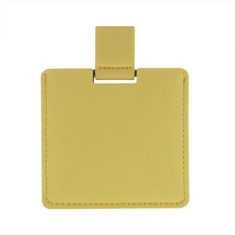 Zonyin High Quality Pink Square Shape Pocket Mirror Engraved Logo Small Pu Leather Metal Travel Cosmetic Makeup Mirror for Women