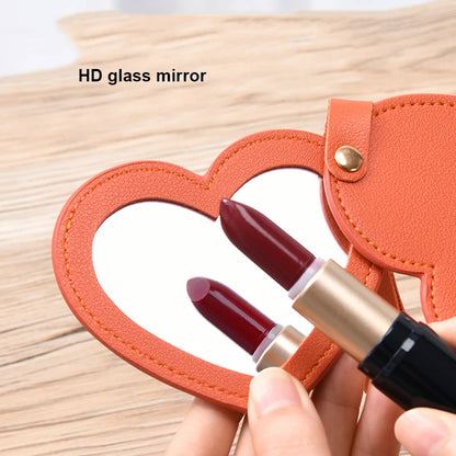 Zonyin Custom Logo Heart Shape Keychain Mirror with Pu Leather Case Portable Cute Small Compact Cosmetic Mirror for Travel