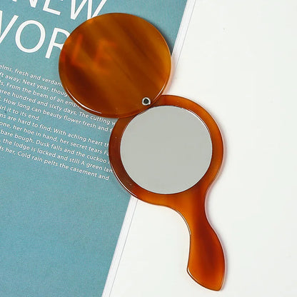 Zonyin Wholesale Custom Portable Handheld Makeup Small Mirror Leopard Pattern Round Rotary Cover Style Acetate Cosmetic Mirror