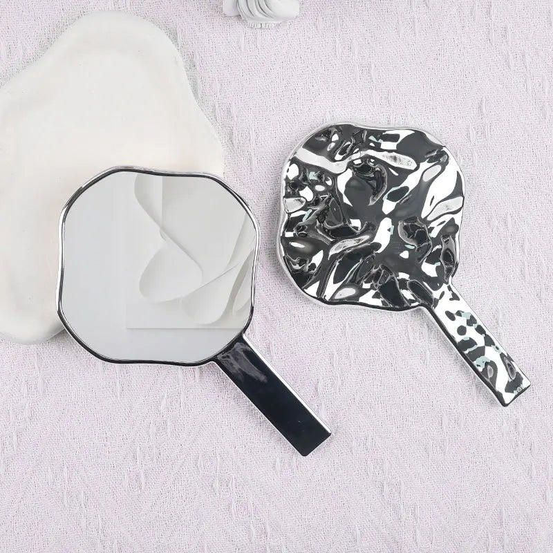 Zonyin Wholesale New Design Diamond Shape Makeup Mirror Plastic pink Electroplated Ripple Handheld Travel Mirror for Girls Women