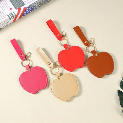 Zonyin Unique Christmas Gifts Red Apple-Shaped Pocket Mirror Foldable Pink Pu Leather Small Makeup Keychain Mirror for Women