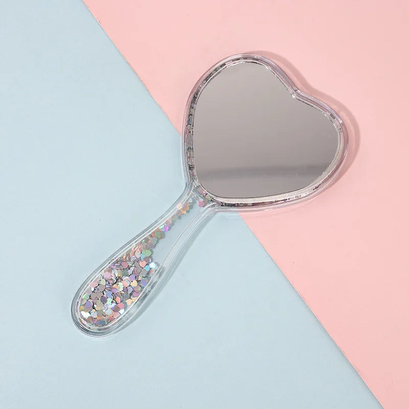 Zonyin Heart Shaped Compact Mirror Cute Transparent Quicksand Gift Hand Mirror Glitter Fro Girl Travel