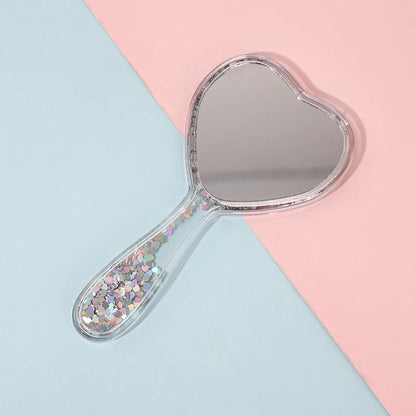Zonyin Heart Shaped Compact Mirror Cute Transparent Quicksand Gift Hand Mirror Glitter Fro Girl Travel