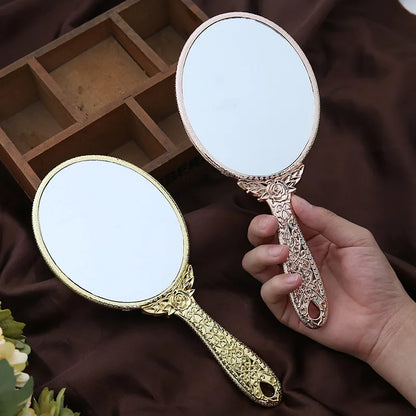 Zonyin Wholesale Plastic Handheld Makeup Mirror Oval Retro Travel Cosmetic Mirror with Portable Hand Held Mirror for Women Girls