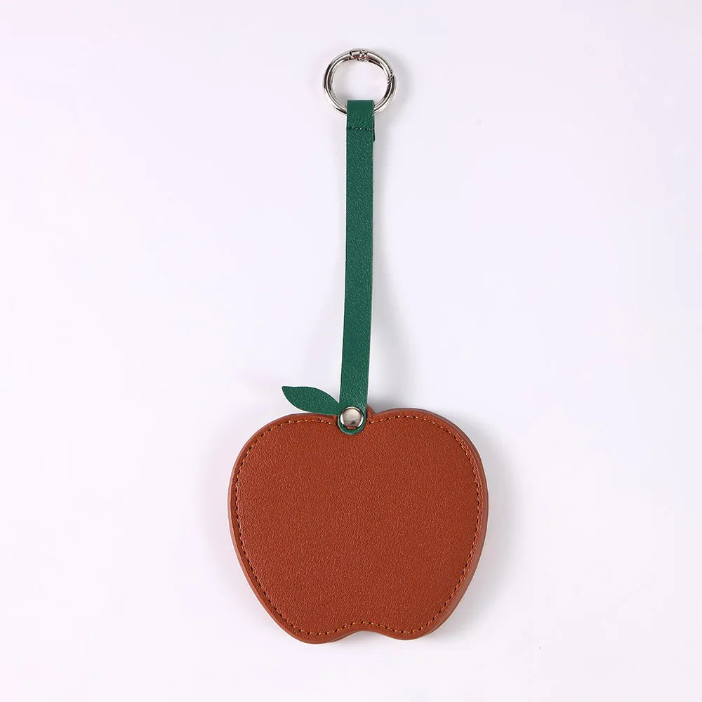 Zonyin Christmas Apple Design Baby Pink Pocket Makeup Mirror Customized Private Logo Small Mirror with Hanging Rope and Key Ring