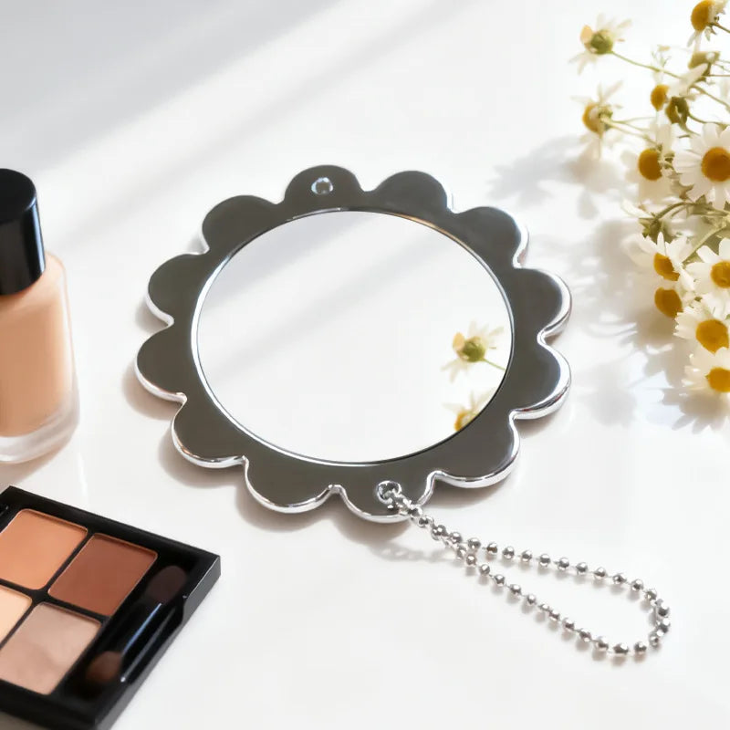Zonyin Custom Logo Flower Makeup Mirror Handheld Pocket Mirror Plastic Portable Single Sided Cosmetic Mirror for Girls Gift