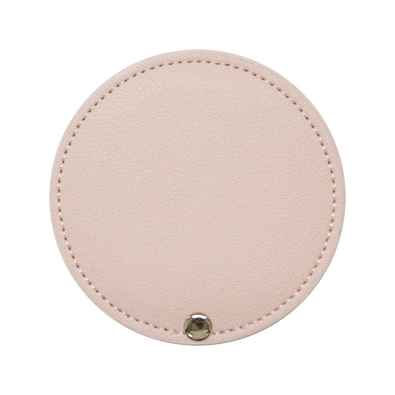 Zonyin Wholesale White Round Pocket Mirror Pu Leather Glass Small Travel Cosmetic Mirror for Women Girls