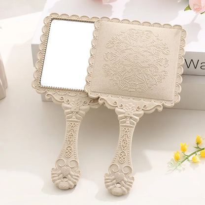 Zonyin Gold Vintage Plastic Handheld Mirror Square Shape Plastic Handle Cosmetic Mirror Beauty Makeup Hand Held Mirror for Women