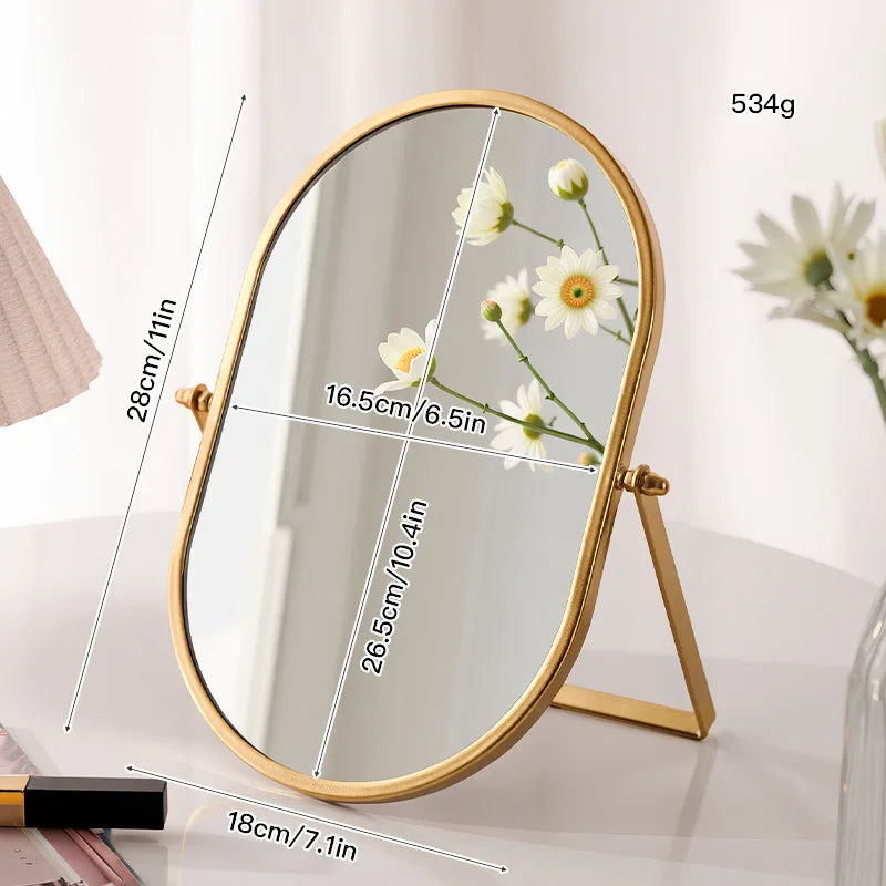Zonyin Desktop Oval Rotating 360 Makeup Mirror Ins Style Dressing Table Mirror High Aesthetic Bedroom Vanity Mirror