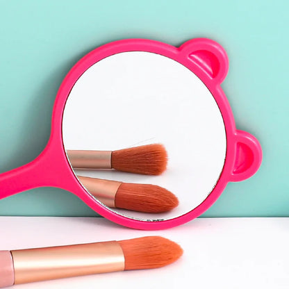 Zonyin Custom Logo Portable Handheld Makeup Mirror Cartoon Bear Head Handle Personalized Small Vanity Pocket Mirrors for Travel